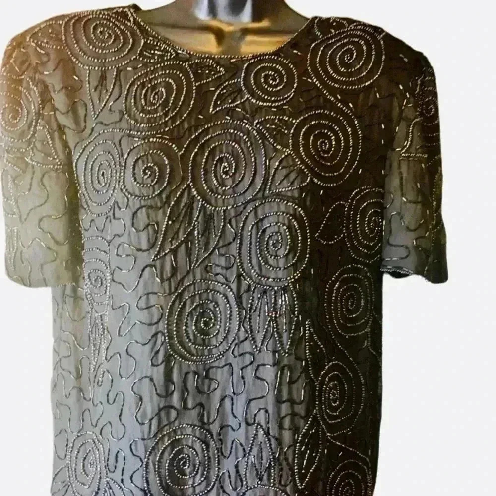 Vintage Black Beaded Top Size Medium